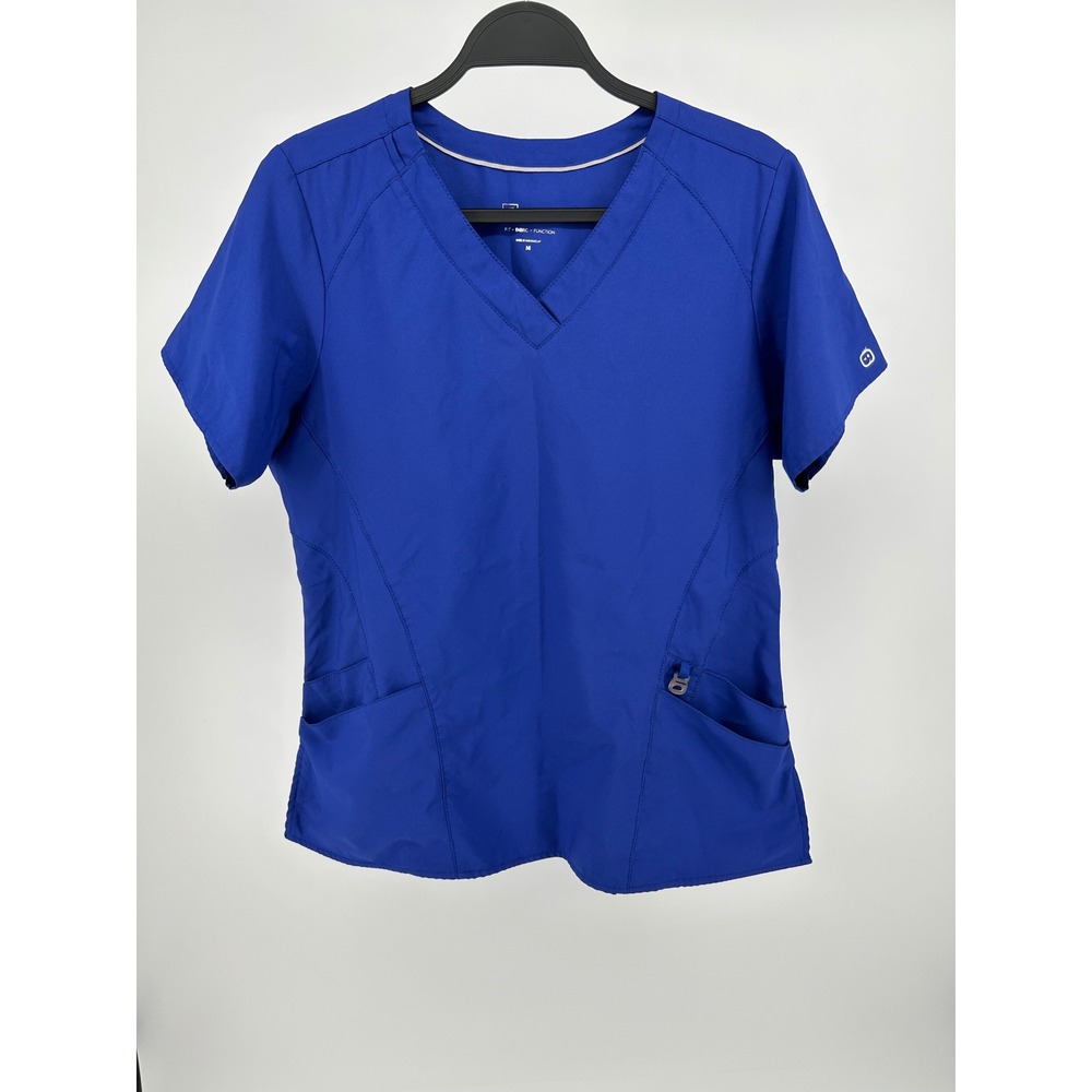 WonderWink Scrub Top Women M Blue Excellent V-Neck Multi-Pocket W123 #6155